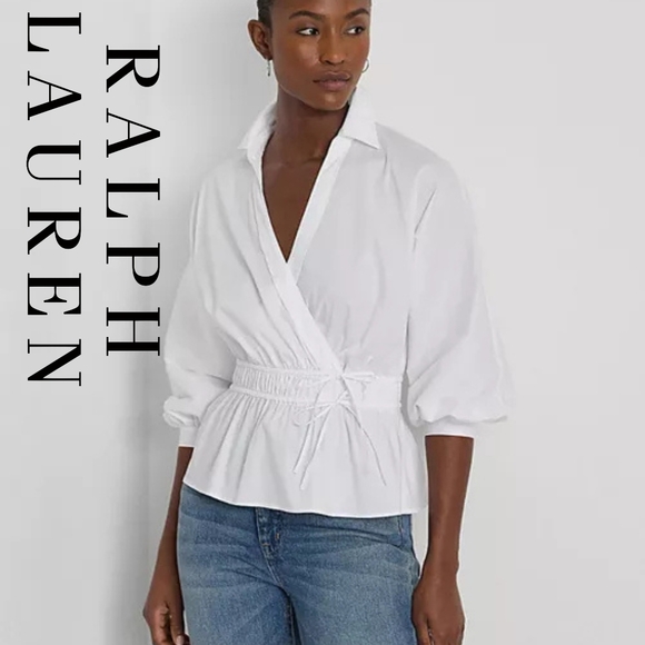 Ralph Lauren Tops - Ralph Lauren - Cotton-Blend Peplum Blouse - White - Medium
